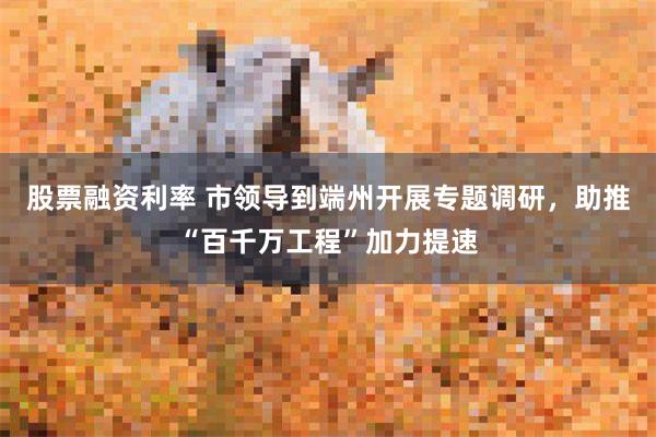 股票融资利率 市领导到端州开展专题调研，助推“百千万工程”加力提速